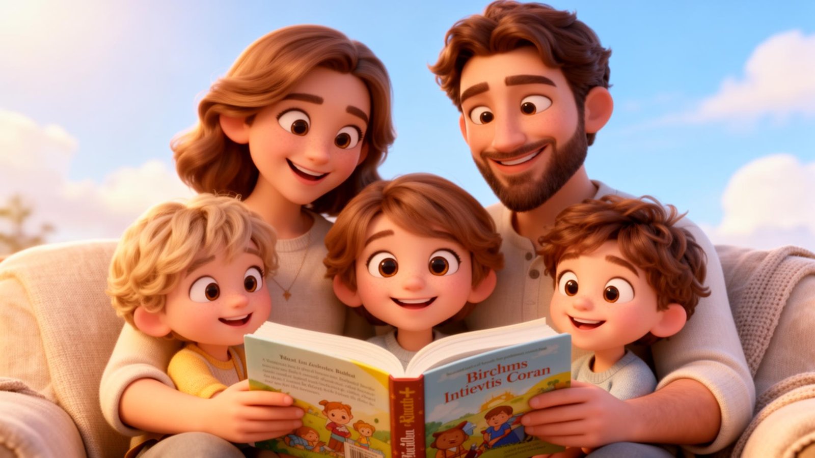 Familia cristiana feliz leyendo la Biblia juntos